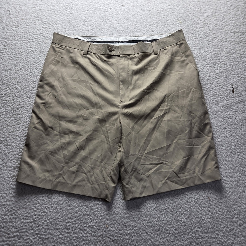Alan Flusser Golf Shorts Mens 42 Beige Microfiber Flat Front 9 Inseam Pockets